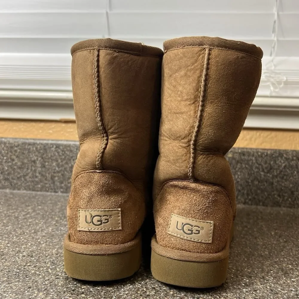 UGG Tan Suede Winter Boots Sheepskin Lining Womens Size 6 Pull On Comfort Casual